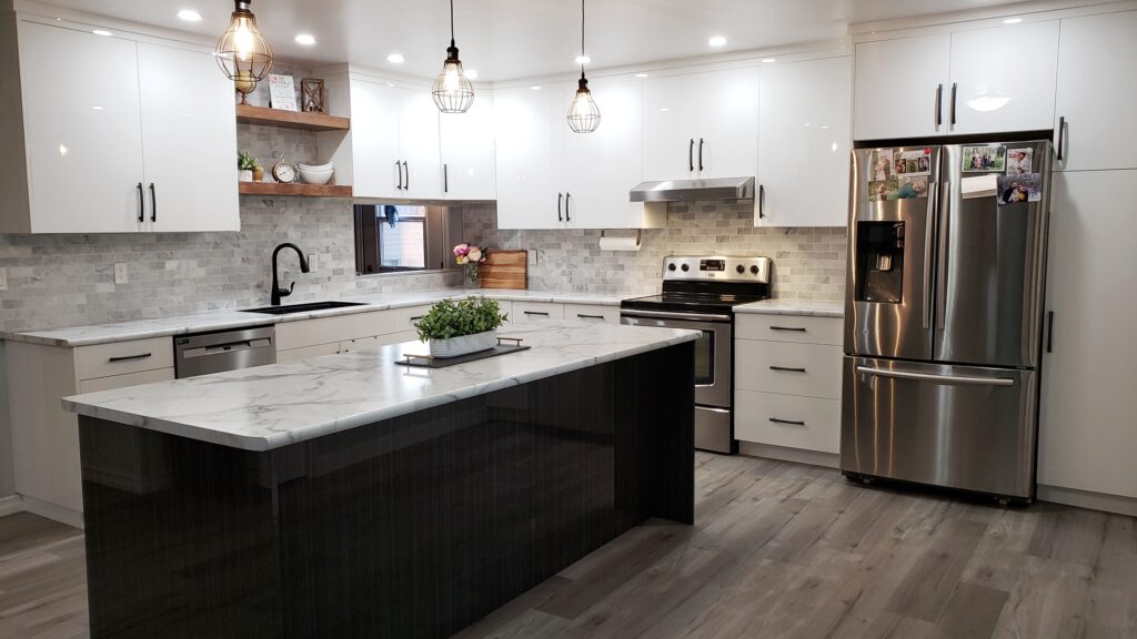 Custom-designed white cabinets and storage in a luxury home kitchen.