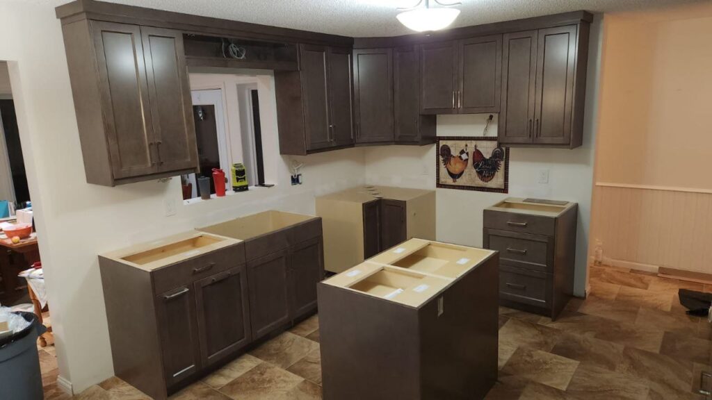 Unfinished brown cabinets
