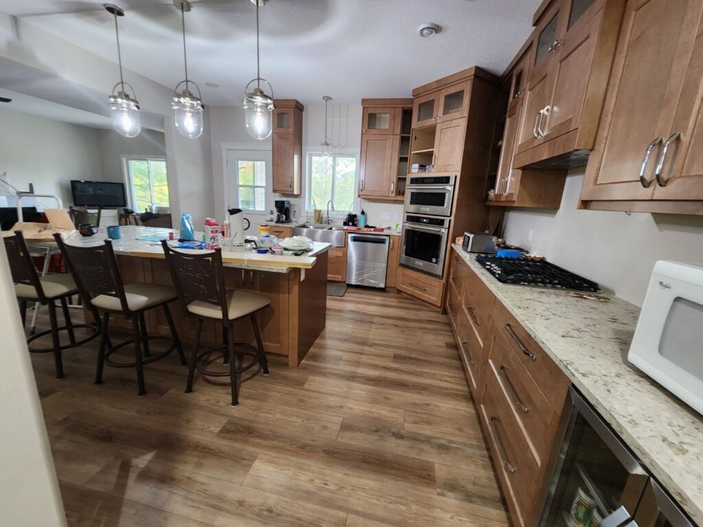 Wooden kitchen cabinets in a traditional house