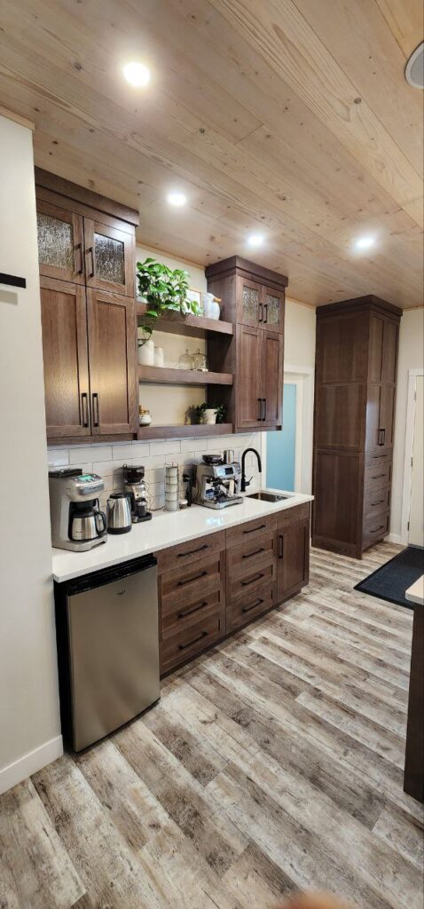 wooden storage cabinets in a home kitchen.